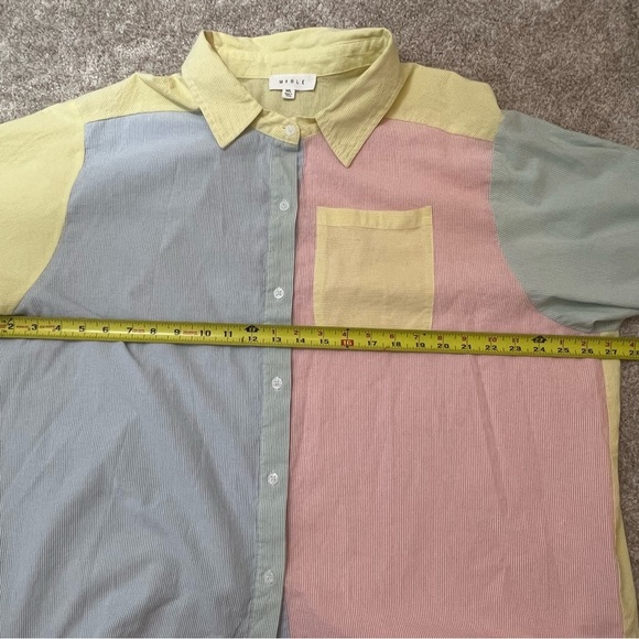 Mable Hazel Color Block Long Sleeve Button Down Shirt Relaxed Fit M/L Pastel - Picture 7 of 9